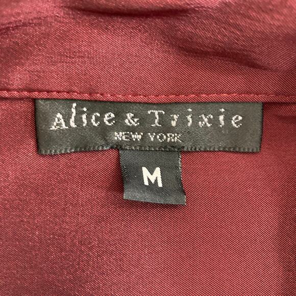 Burgundy button down shirt Alice & Trixie ladies medium cuffed 3/4 sleeve blouse - Picture 7 of 10